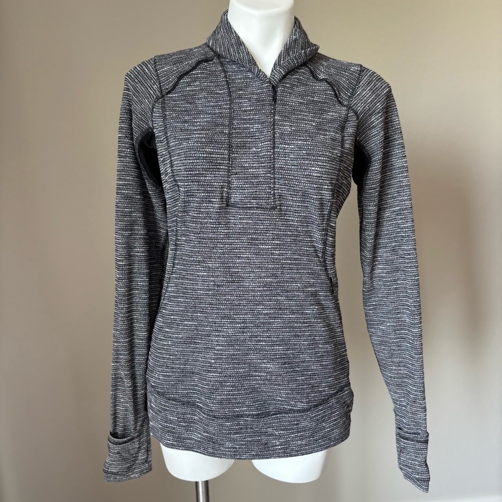 Lululemon Think Fast Pullover Coco Pique Black Long Sleeve Athletic Top Size 10
